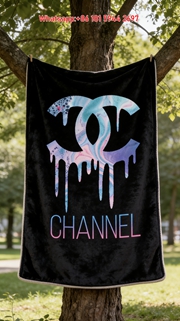 Chanel Blue Pink Marble Drip Flannel Sofa Throw Blanket IMG_6854